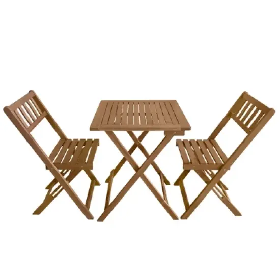 FDW Outdoor Bistro Set with 2 Chairs and Square Table for Pool Beach Backyard Balcony Porch Deck Garden Wooden Furniture, Natural image {7}