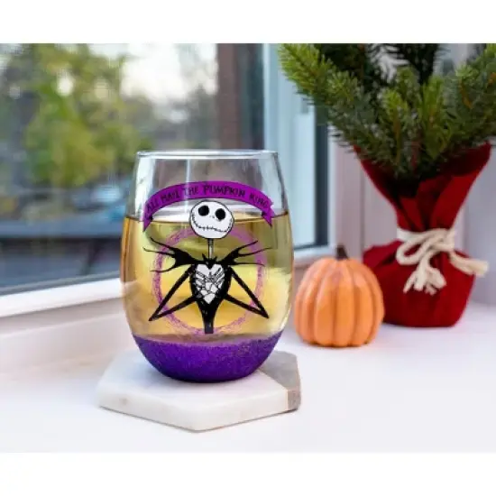 Silver Buffalo Disney Nightmare Before Christmas "All Hail Pumpkin King" Stemless Wine Glass image {5}