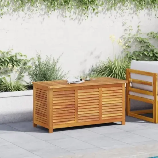 vidaXL Garden Storage Box with Louver 44.5"x19.7"x22" Solid Wood Acacia image {2}