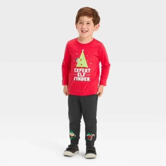 Toddler Boys' 2pc Long Sleeve Graphic T-Shirt and Fleece Jogger Pants Set - Cat & Jack&trade; Red image {2}