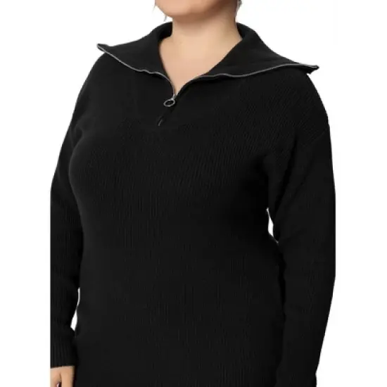 Agnes Orinda Women's Plus Size Knit Long Sleeve Zipper Collar Pullover Mini Sweater Dresses image {4}
