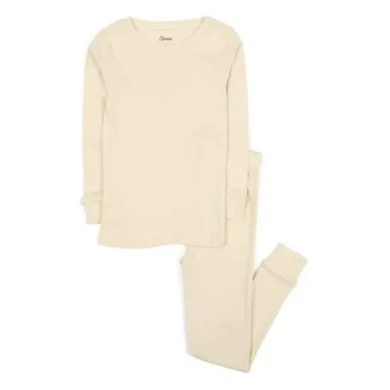 Leveret Kids Two Piece Long Sleeve Cotton Solid Neutral Color Pajamas image {9}