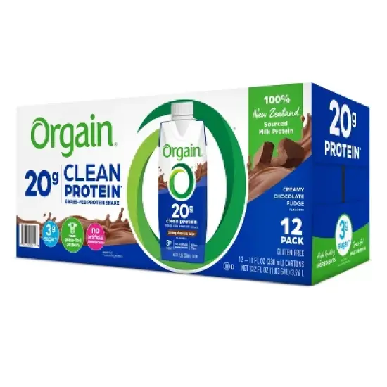 Orgain Clean Grass-Fed Protein Shake - Creamy Chocolate Fudge - 12ct image {1}