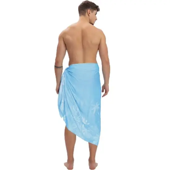 HAPPY BAY Men's Swimwear Beach Vacation Sarong Wrap for Men One Size Blue_White Leaf image {2}