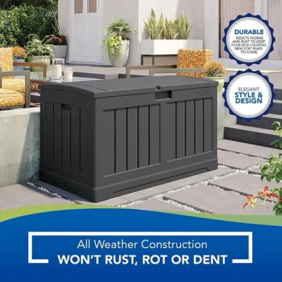 Suncast 50 Gallon Medium Capacity All Weather Construction Resin Outdoor Storage Deck Box with Arched Lid for Patio, Garden, or Pool, Peppercorn image {2}