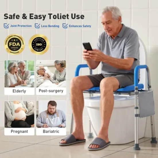 WHLICKS Raised Toilet Seat with Handles, Width & Height Adjustable Toilet SeatRisers for Seniors, Bariatric Elevated Toilet Seat for Elderly image {1}