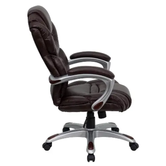 High Back LeatherSoft Executive Swivel Ergonomic Office Chair with Accent Layered Seat and Back and Padded Arms Brown - Flash Furniture image {1}