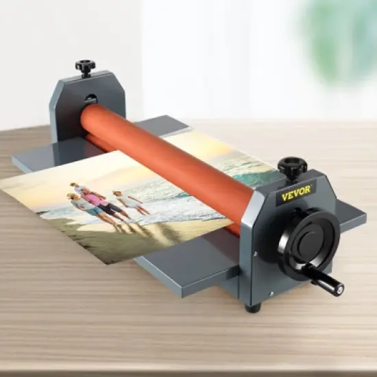 VEVOR 39" 1000MM Manual Cold Roll Laminator Vinyl Photo Film Mounting Laminating Machine, Grey&Orange image {1}