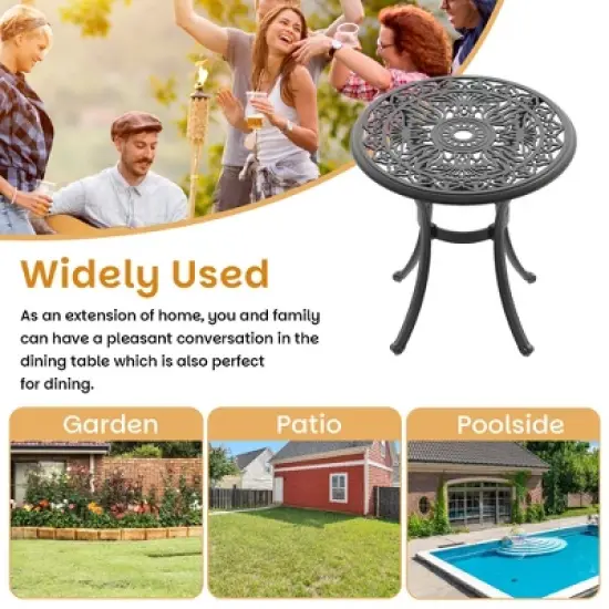26.77-inch Cast Aluminum Patio Dining Round Table with a 1.88-inch with Umbrella Hole image {5}