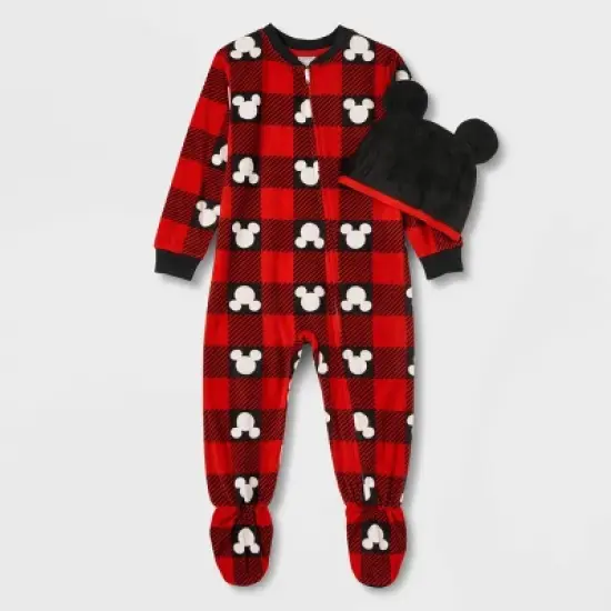 Toddler Disney 100 Mickey Mouse Buffalo Plaid Union Suit - Red image {1}