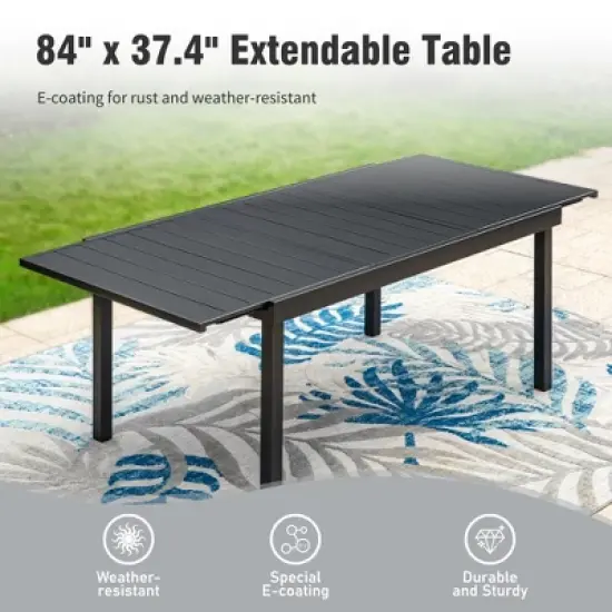 Captiva Designs 9pc Patio Dining Extendable Steel Rectangle Table & Rattan Metal Fixed Chairs & Swivel Arm Chairs image {11}