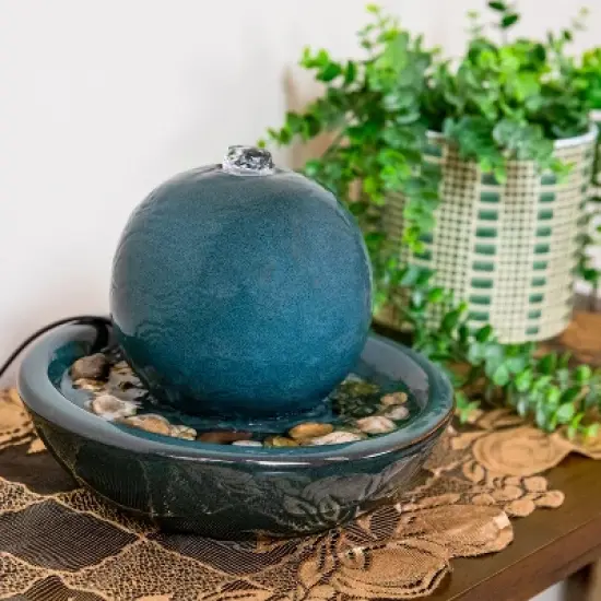 Sunnydaze Indoor Home Decorative Smooth Glazed Ceramic Orb Tabletop Water Fountain Feature - 7" image {2}