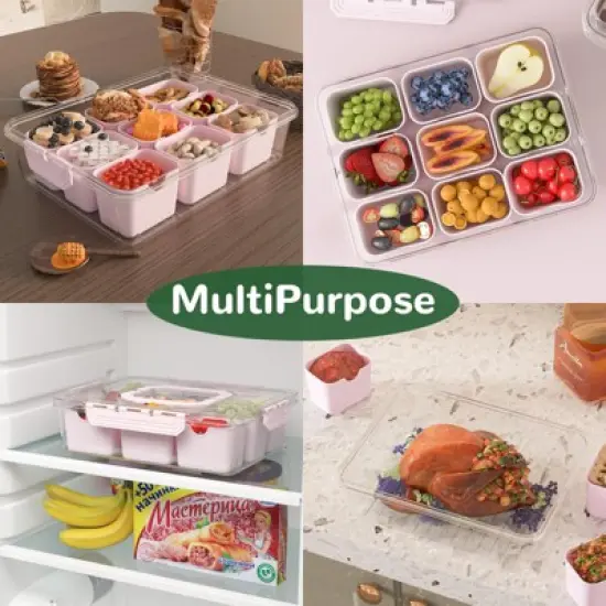 OBOKATA Divided Serving Tray with Lid and Handles 9 Compartments Snack Box Container Charcuterie Organizer Snackle Box Container for Candy,Nuts,Pink image {3}