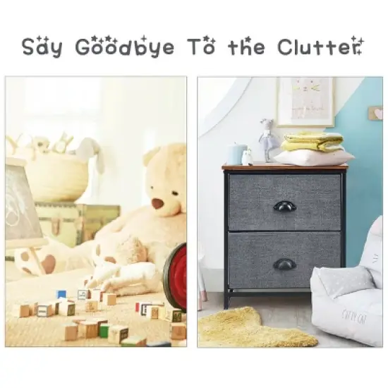 Costway 2 Drawers Nightstand Side Table Storage Unit Display Metal Frame Dorm Room image {5}