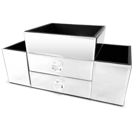 OnDisplay Emma 2 Drawer Tiered Mirrored Glass Makeup/Jewelry Organizer image {2}