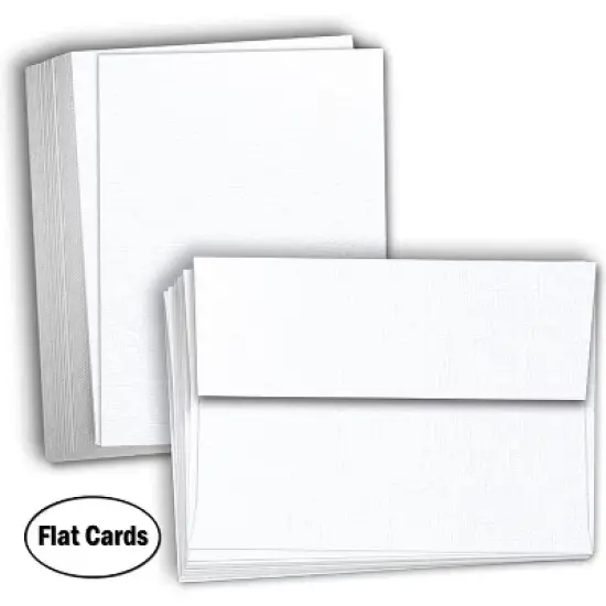 Hamilco Card Stock Blank Cards and Envelopes - Flat 4.5" x 6.25" A6 Linen White Cardstock Paper 100 Pack image {1}