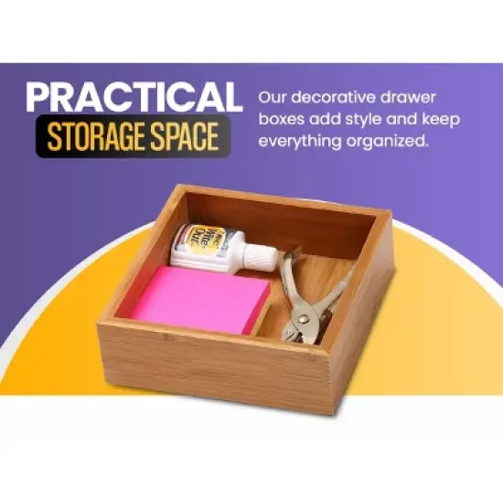 YBM HOME Bamboo Drawer Organizer Storage Box for Kitchen Drawer, Junk Drawer, Office, Bedroom, Children Room, Craft, Sewing, and Bathroom, Pack of 6 image {2}