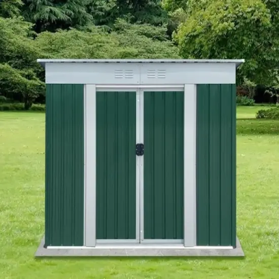 MOEPISY Outdoor Storage Sheds 6FTx4FT Pent Roof Green image {4}