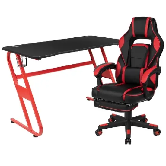Flash Furniture Gaming Desk with Cup Holder/Headphone Hook & Reclining Back/Arms Gaming Chair with Footrest image {12}
