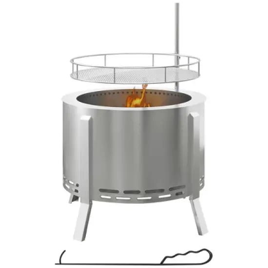Kumasinova 2-in-1 Smokeless Fire Pit, BBQ Grill,19" Portable Wood Burning Firepit with Cooking Grate&Poker,Smoke Camping Bonfire Stove,Stainless Steel image {7}