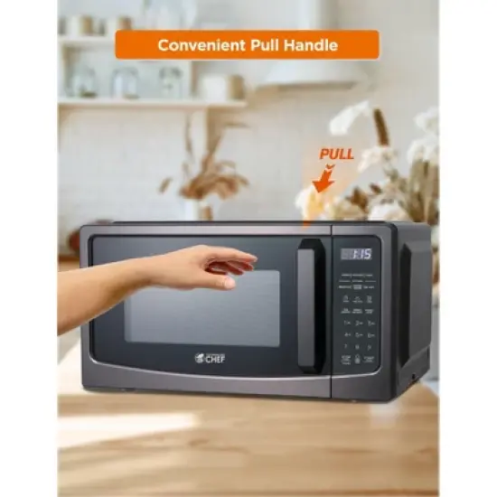 COMMERCIAL CHEF 1.1 Cu Ft  Countertop Microwave, with 10 Power Levels, Pull Handle Door, Turntable and Digital Controls, Black Stainless Steel image {4}