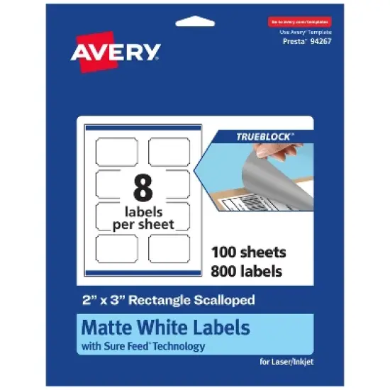 Avery TrueBlock Matte White Paper Labels,  2" x 3" Rectangle Scalloped image {10}