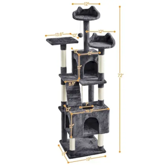 Yaheetech 72&Prime; Height Cat Tree Cat Condos for Small/Medium Cats Dark Gray image {2}