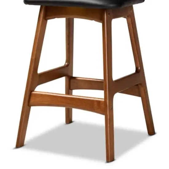 2pc Darrin Faux Leather and Wood Counter Height Barstools Black/Walnut/Brown - Baxton Studio image {4}