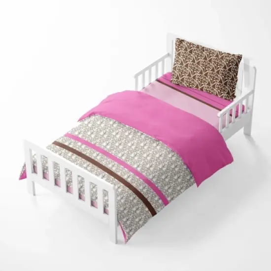 Bacati - Damask Pink Fuschia Chocolate 4 pc Toddler Bedding Set image {2}