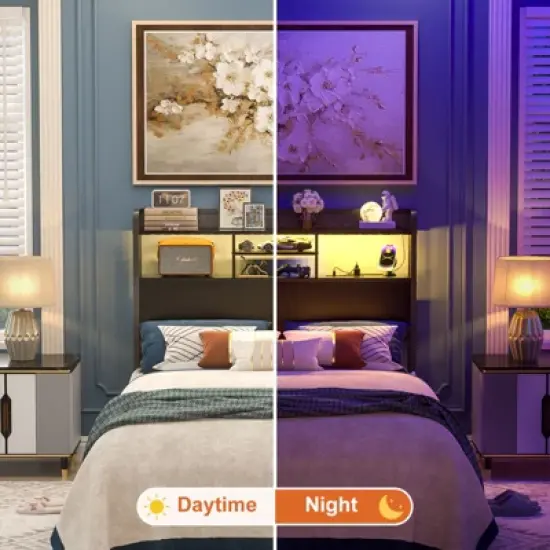 Aheaplus Storage Headboard with Led Lights & Charging Station image {4}