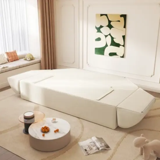 3-in-1 Convertible Sofa Bed with 2 Pillows, Sparkling Chenille 3-Seater Deep Seat Sleeper Sofa Couch, Oversized Chaise Lounge - ModernLuxe image {1}