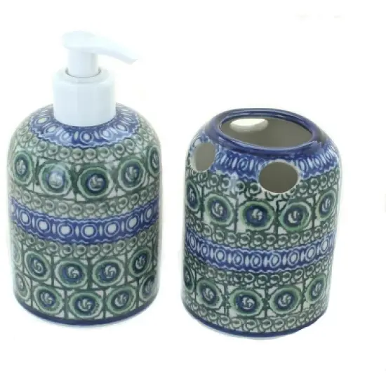 Blue Rose Polish Pottery 573 Ceramika Artystyczna Soap Dispenser & Toothbrush Holder image {1}
