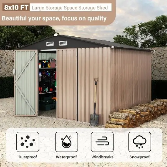 8x10 FT Metal Storage Shed Outdoor with Lockable Door & Air Vent - Galvanized Steel Tool Shed Kit for Backyard, Garden, Patio,Lawn image {6}