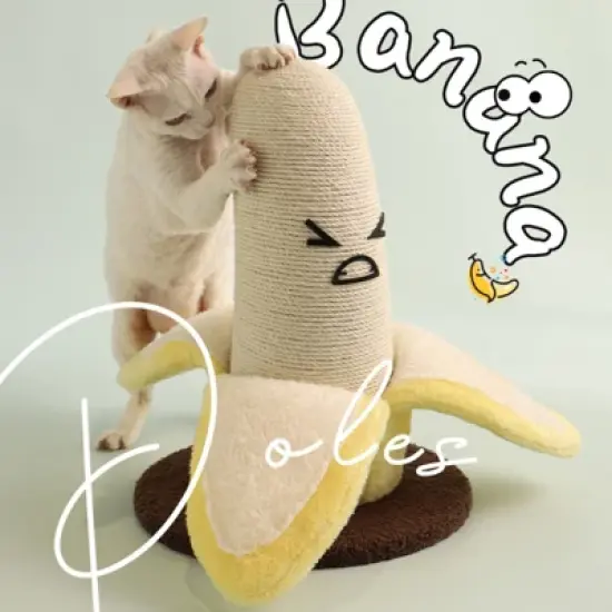 FairyLand&trade; Banana Cat Scratching Post &ndash; 17.3" Tall Funny Banana-Shaped Sisal Scratch Tower with Plush Base for Kittens & Indoor Cats image {1}