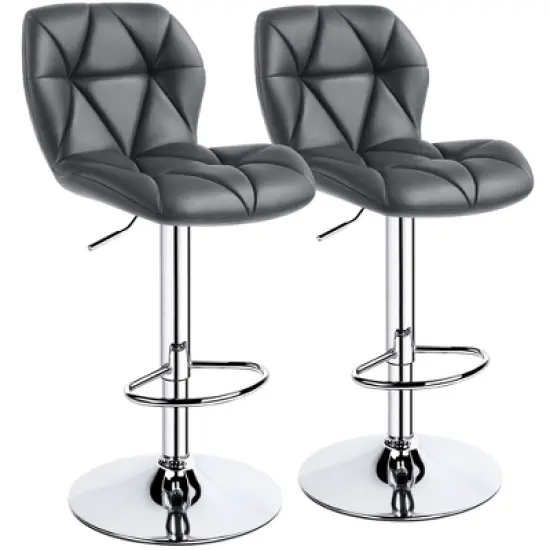 Yaheetech 2pcs Adjustable Modern PU Leather Swivel Bar Stools with Backrest image {10}