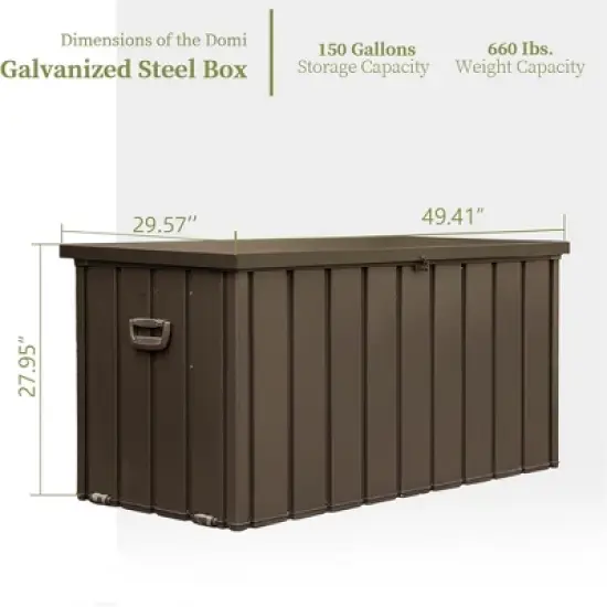 Gulches 150 Gallon Outdoor Storage Deck Box Waterproof, Patio Storage Bin for Outside Cushions, Throw Pillows, Garden Tools, Lockable, Dark Brown image {5}