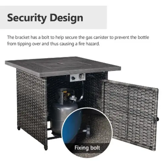 6 Pieces Wicker Patio Furniture Set with Propane Fire Pit Table, All Weather Wicker Patio Set with Square Fire Pit Table and Swivel Patio Chair image {5}