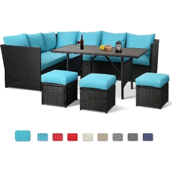 Cesicia 7-Piece Dark Blue Sofa Set, Garden Patio Wicker Sectional Sofa Set with Coffee Table Fit for Both Indoor And Outdoor image {8}