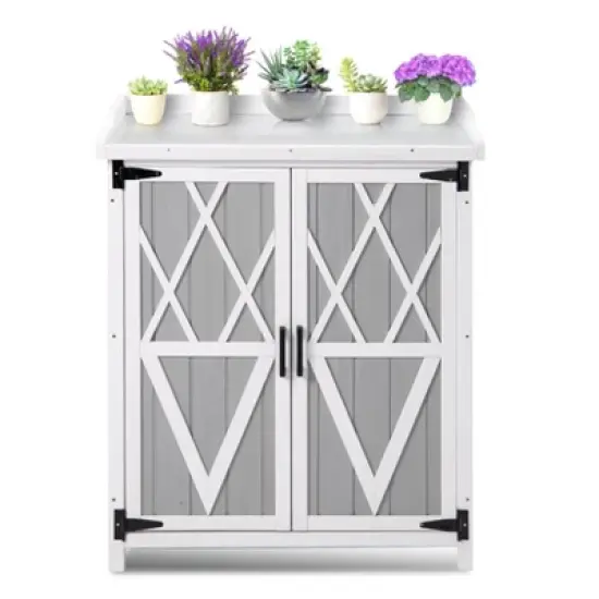 Outdoor Cabinet with Metal Tabletop Garden Potting Bench Table image {5}