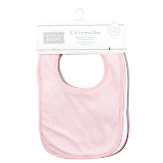 Hudson Baby Infant Girls Rayon from Bamboo Bib with Waterproof Lining 10pk, Pink Black, One Size image {1}