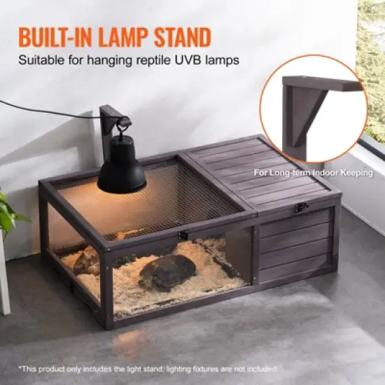 VEVOR Tortoise Habitat, Wooden Tortoise House Indoor & Outdoor, Tortoise Enclosure with Hanging Light Stand,2-Room Reptile Enclosure,38 x24 x13 inch image {3}