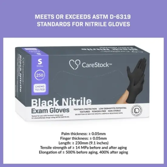 CareStock Black Nitrile Exam Gloves - Powder Free, Slip-Resistant, Disposable image {7}
