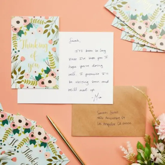 Best Paper Greetings 48 Pack Thinking of You Cards with Envelopes Box Set for All Occasions, Flower Designs, Gold Foil, 4x6 In image {2}