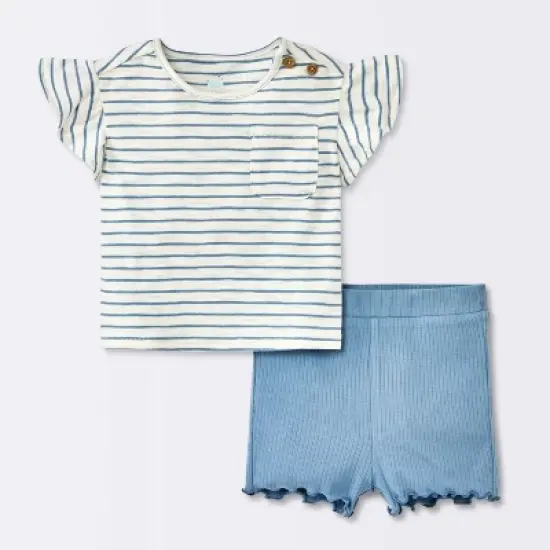 Baby Girls' 2pc Striped Pocket T-Shirt & Bike Shorts Set - Cloud Island&trade; Blue image {4}