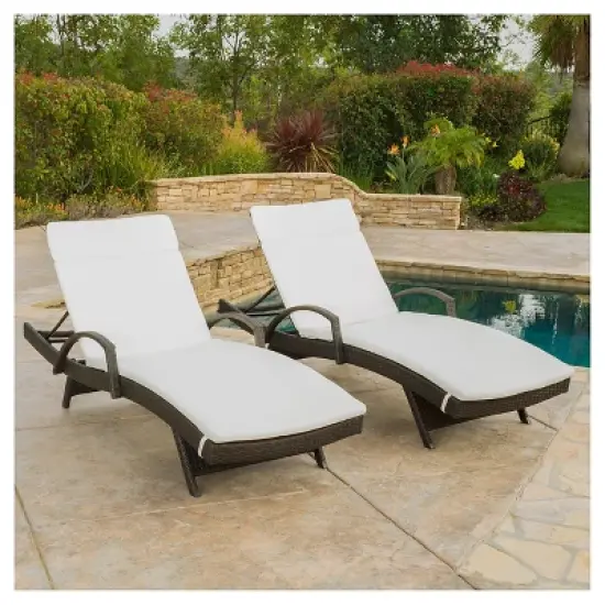 Salem Set of 2 Brown Wicker Adjustable Chaise Lounge with Arms - Ivory - Christopher Knight Home image {1}