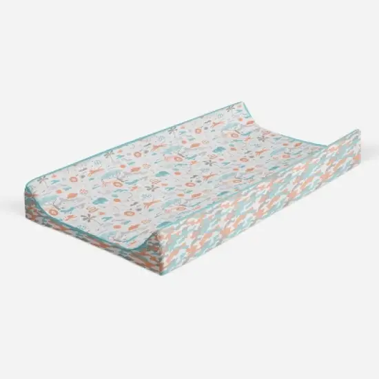 Bacati - Jungle Safari Aqua/Orange Muslin Quilted Changing Pad Cover image {6}