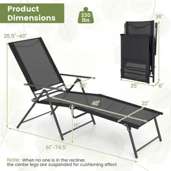 Costway 2 Piece Patio Folding Chaise Lounge Chairs with 6-Level Backrest Reclining Chairs Tan/Black/Grey image {2}