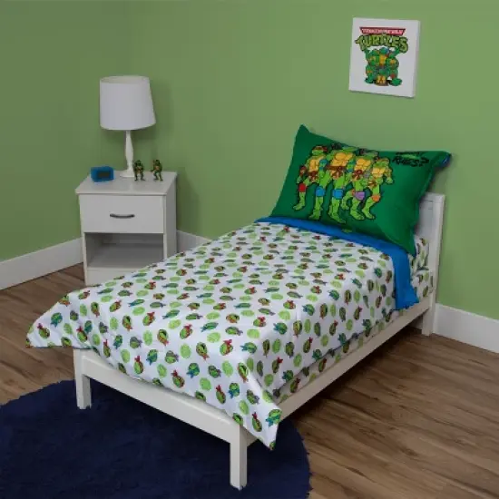 NoJo Teenage Mutant Ninja Turtles 4 Piece Toddler Bed Set - Includes a Comforter, Fitted Bottom Sheet, Flat Top Sheet, Reversible Pillowcase image {8}