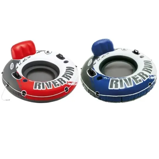 Intex River Run Inflatable Floating Water Tube Lake Pool Ocean Raft, Red & Blue image {1}