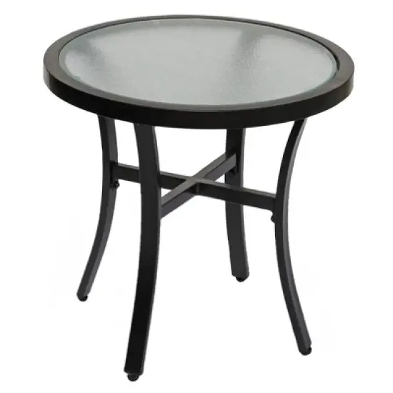 Garden Elements Bellevue Round Aluminum Patio Accent Table with Glass Top, Mocha, 20" image {4}